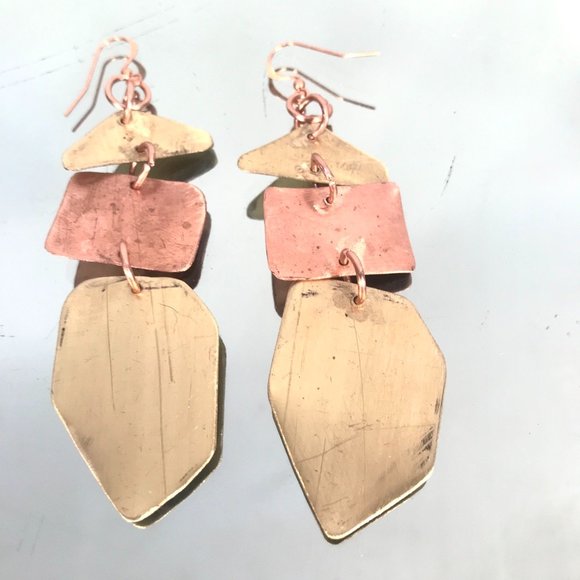 Brass Copper Long Brutalist Statement Earrings - Picture 4 of 13